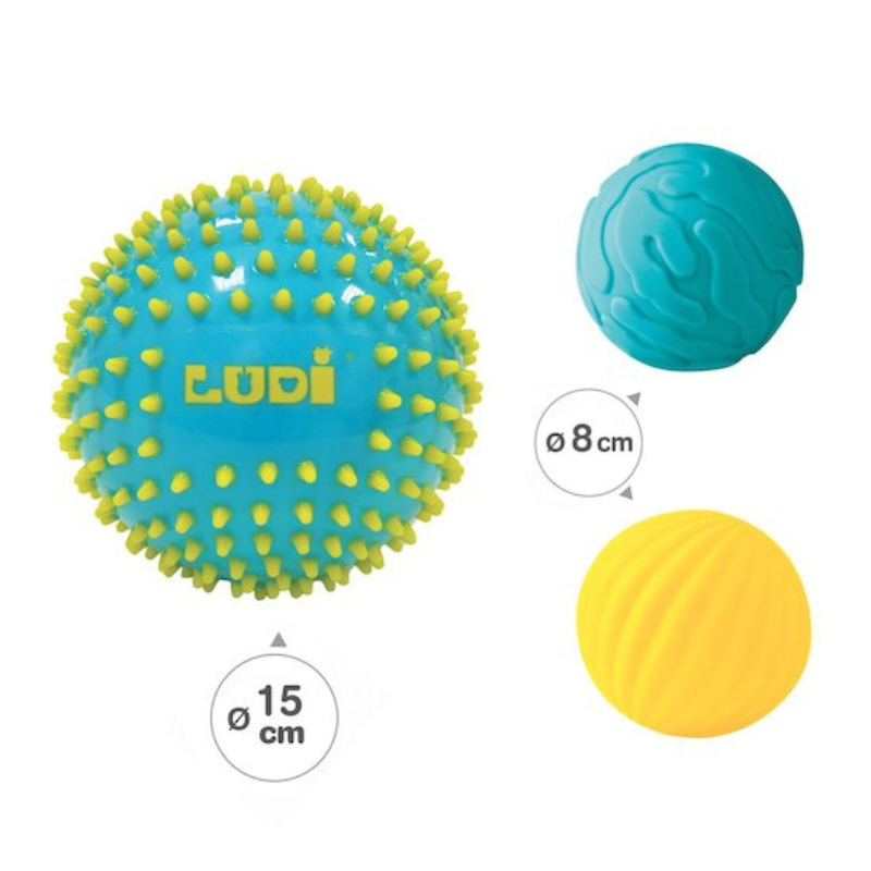 Ludi 3 balles sensorielles Bleues