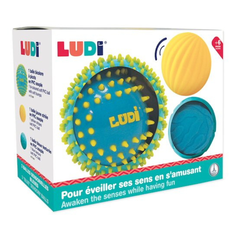 Ludi 3 balles sensorielles Bleues