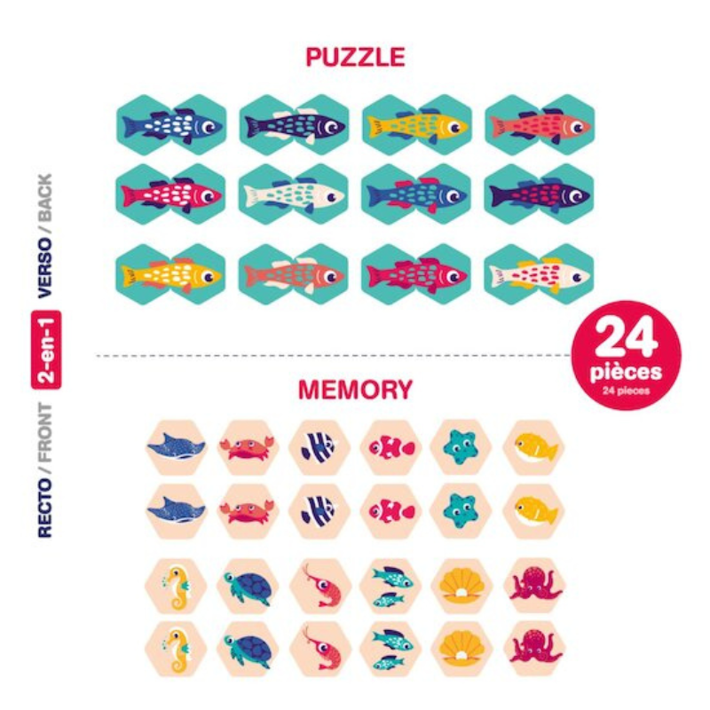 Ludi Memory de bain 2 en 1 Animaux marins Beige