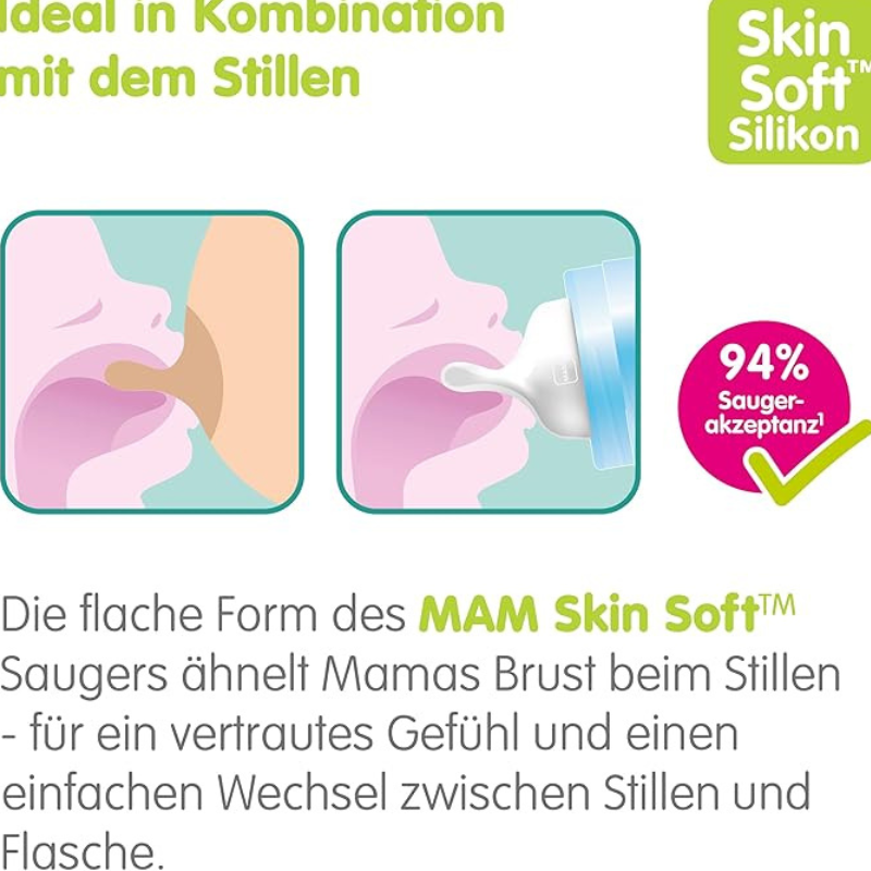 Mam Biberon en verre Feel Good 260ml Rose 2 mois plus