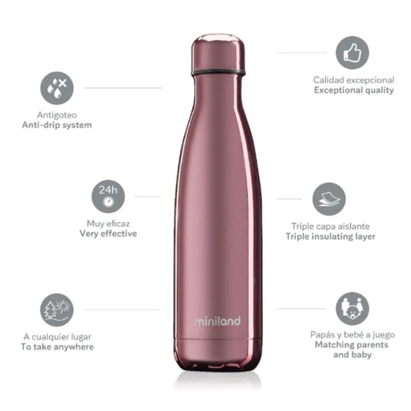 Miniland Bouteille thermos 500ml deluxe rose avec effet chrome