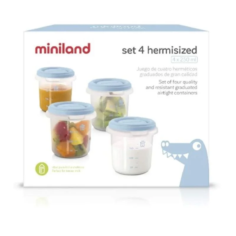 xx Miniland Set 4 Pots de conservation Bleu