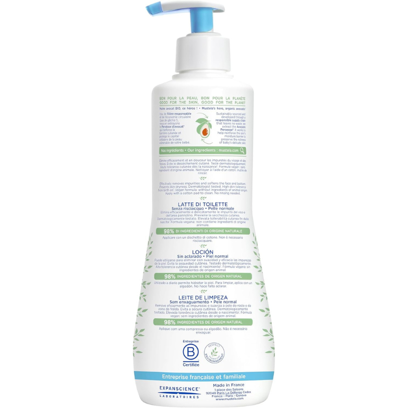 MUSTELA LAIT DE TOILETTE 500 ML SANS RINÇAGE