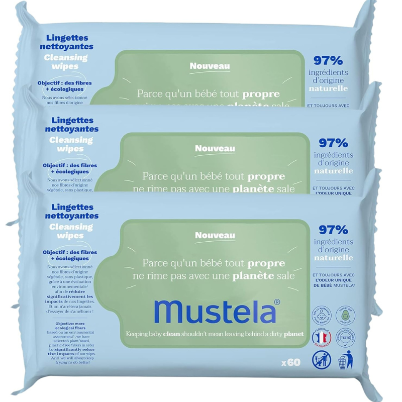 Mustela Lingettes Nettoyantes à l'Avocat BIO - 60 unités