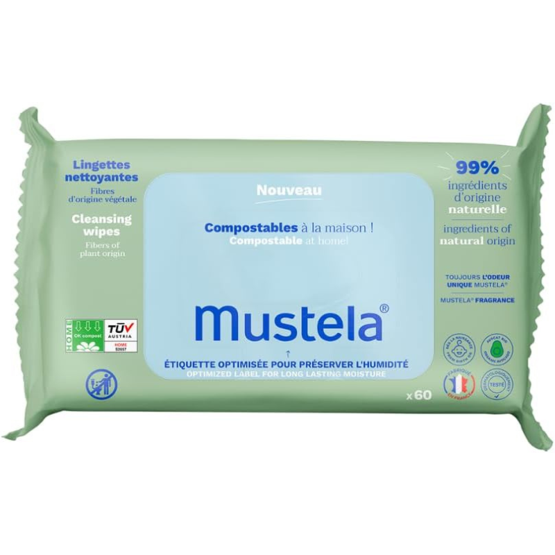 xx Mustela Lingettes Nettoyantes Compostables Parfumées – 60 unités
