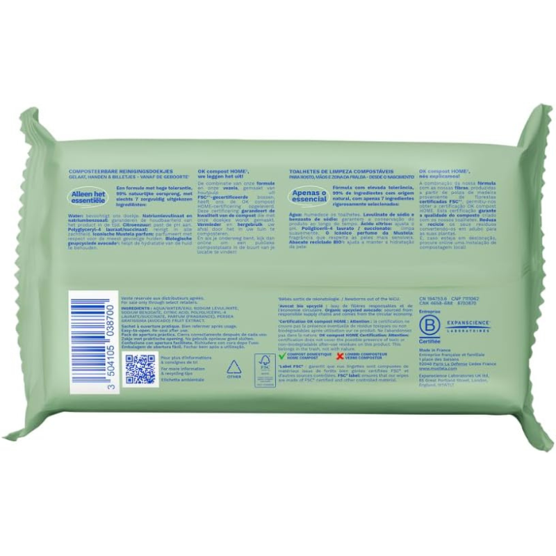 Mustela Lingettes Nettoyantes Compostables Parfumées – 60 unités