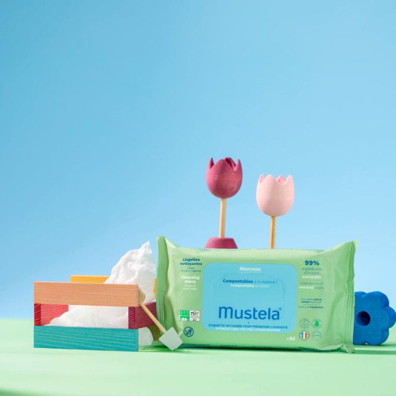 Mustela Lingettes Nettoyantes Compostables Parfumées – 60 unités