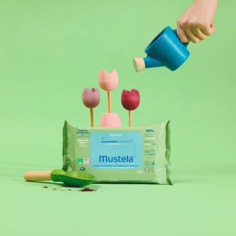 Mustela Lingettes Nettoyantes Compostables Parfumées – 60 unités