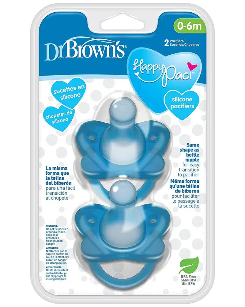 xx Pack de 2 Sucettes en silicone Dr. Brown’s HappyPaci 0M+ – Bleu