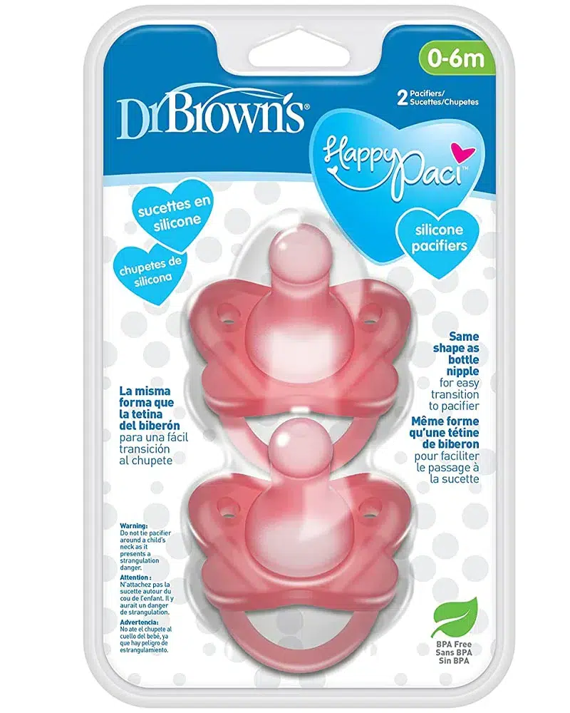 xx Pack de 2 Sucettes en silicone Dr. Brown’s HappyPaci 0M+ – Rose