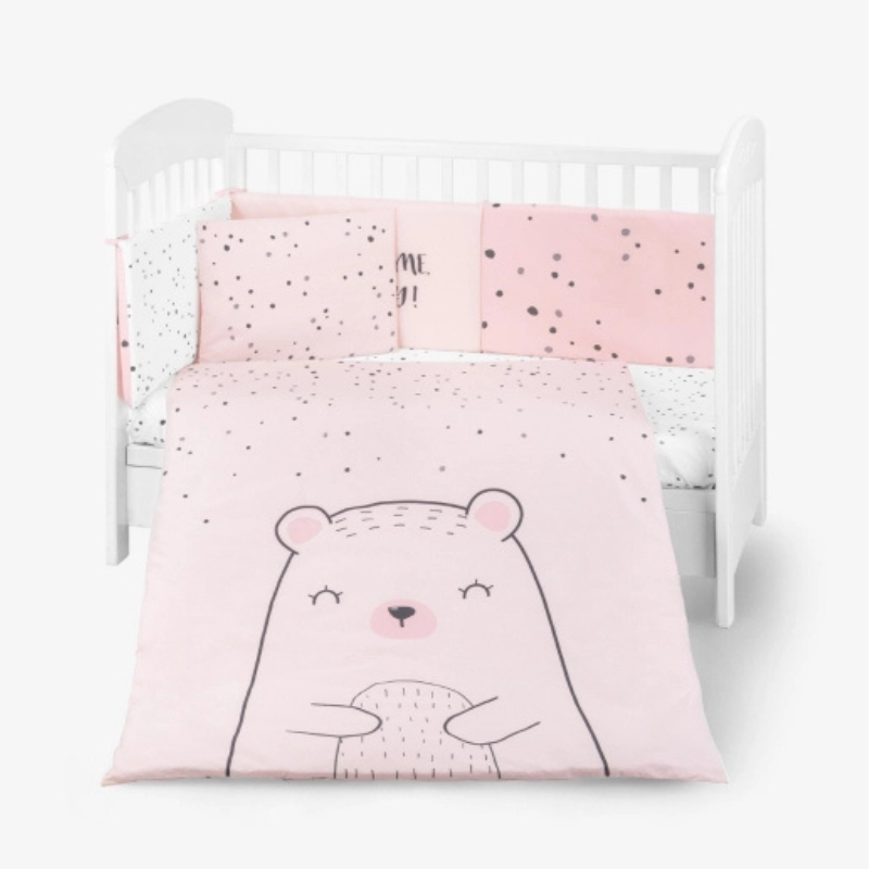 xx Parure de lit 6 pièces 60/120 cm  Ours avec moi Rose - Kikkaboo