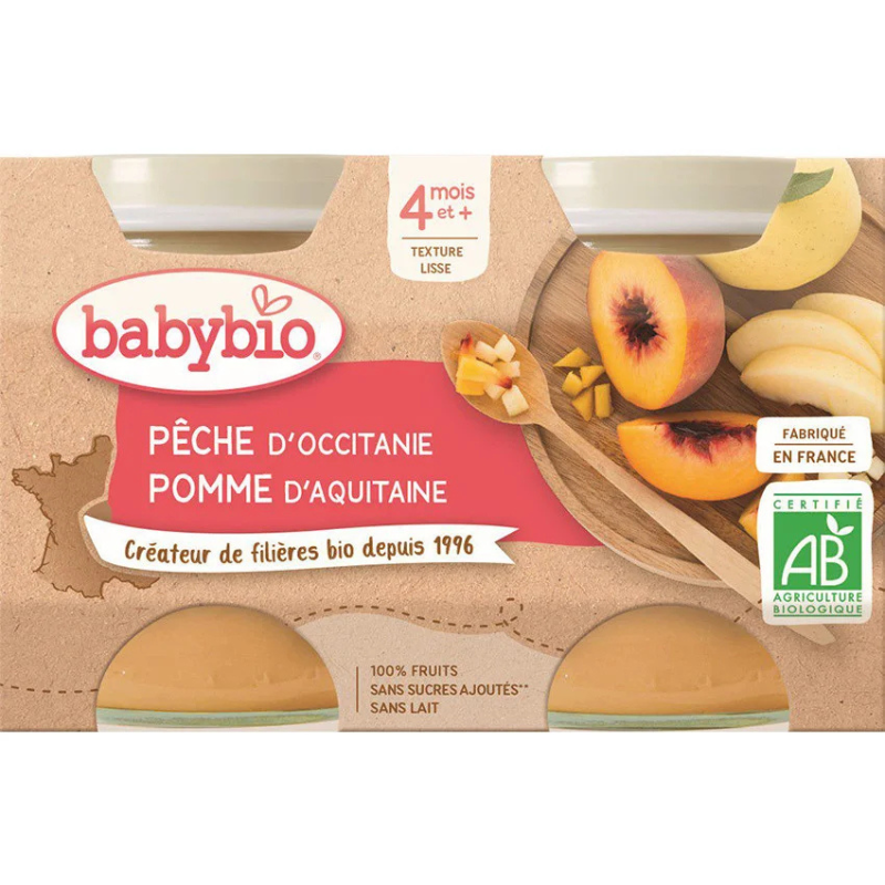 xx Petits pots sucrés de Pêche et Pomme 2x130g – Babybio