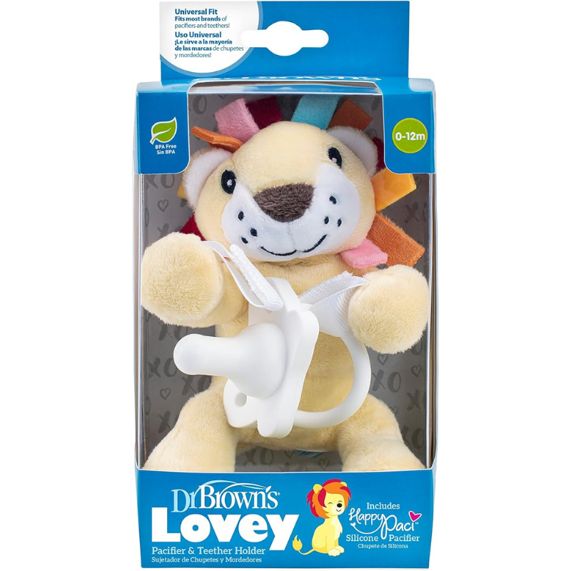 xx Porte-tétine et anneau de dentition Dr. Browns Lovey, motif lion et bleu sarcelle, 0 mois et plus