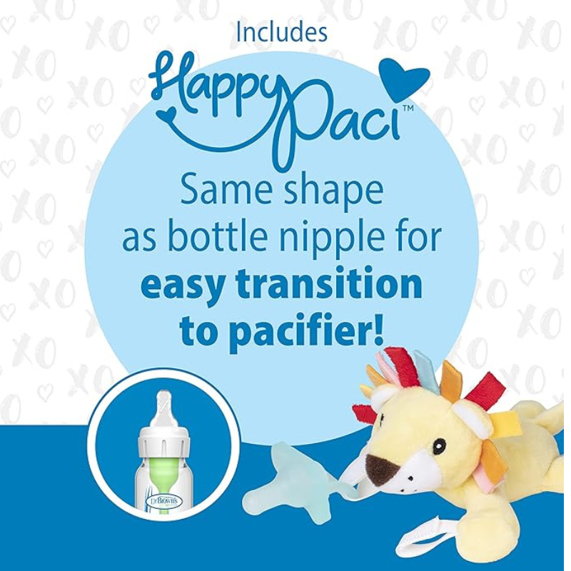 Porte-tétine et anneau de dentition Dr. Browns Lovey, motif lion et bleu sarcelle, 0 mois et plus