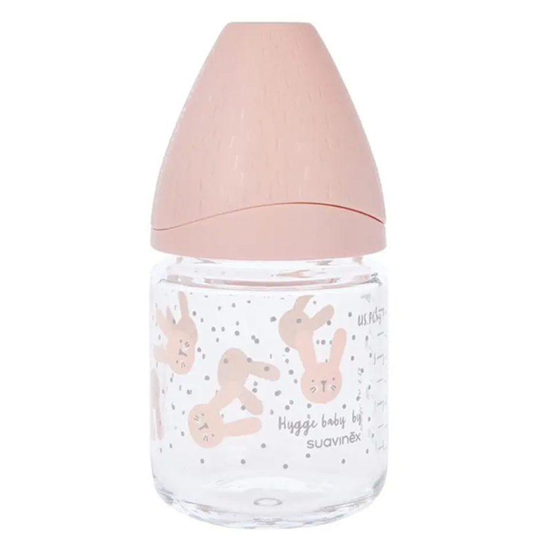 xx Suavinex biberon en verre débit lent 120ml rose