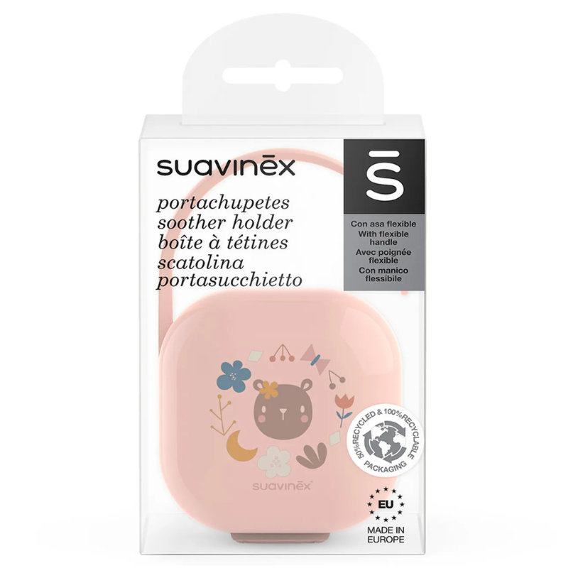 xx Suavinex Boîte à Sucettes avec poignée flexible - Forêt - Rose
