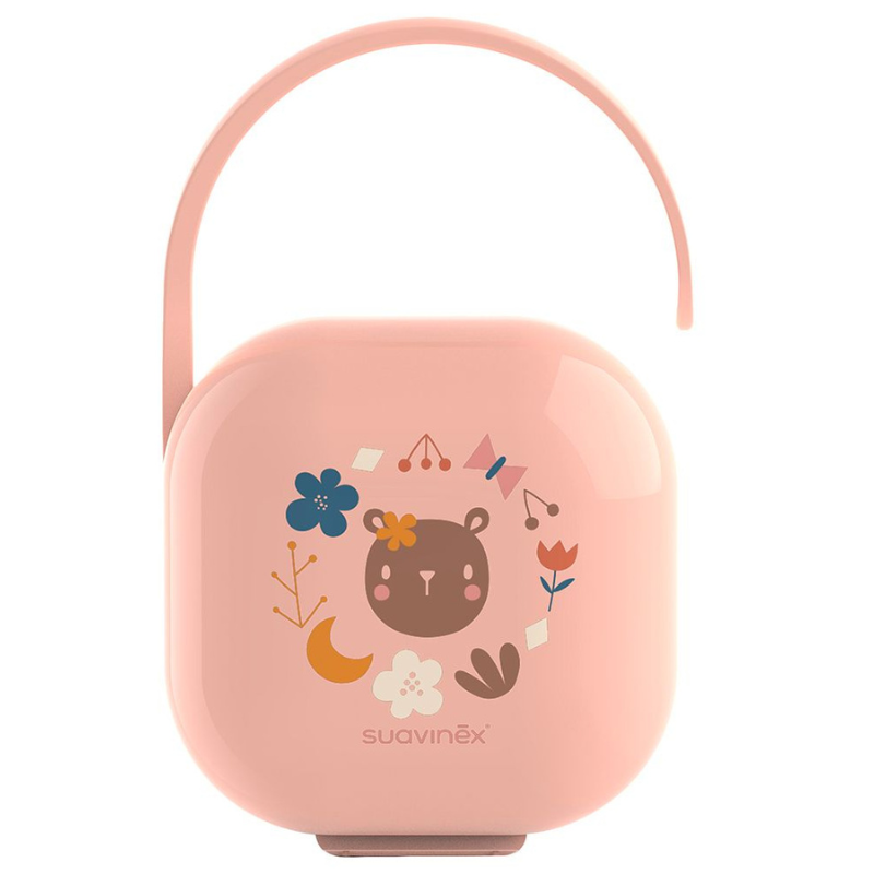 Suavinex Boîte à Sucettes avec poignée flexible - Forêt - Rose