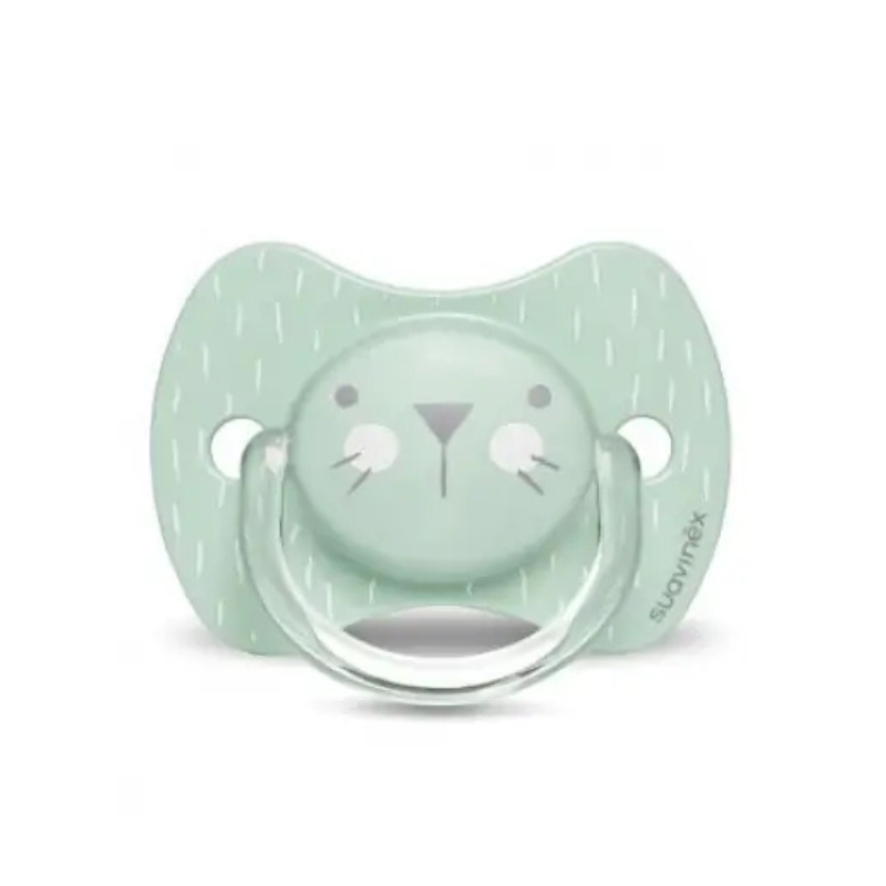 Suavinex Sucette Premium 0-6 mois avec tétine symétrique silicone "Baby lapin" - Vert