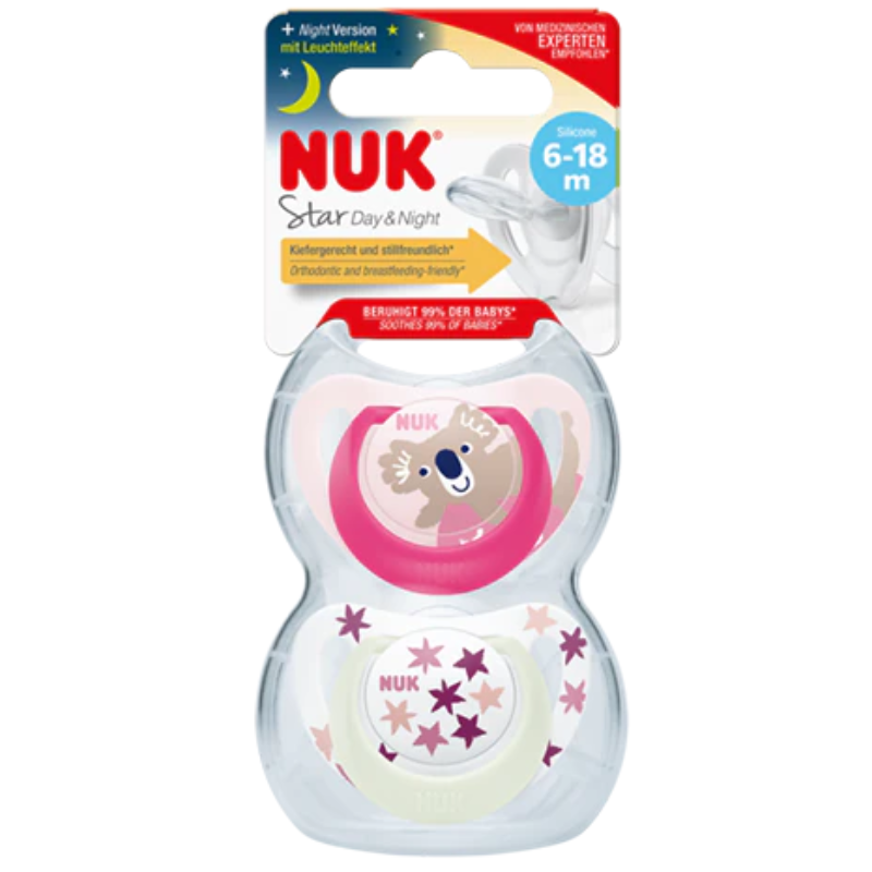 Sucette Nuk Sucette Silicone Star Day et Night 6-18 mois