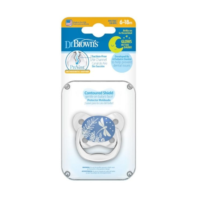 Sucette Prevent Glow in the Dark de 6 à 18 mois – Libellule blanche