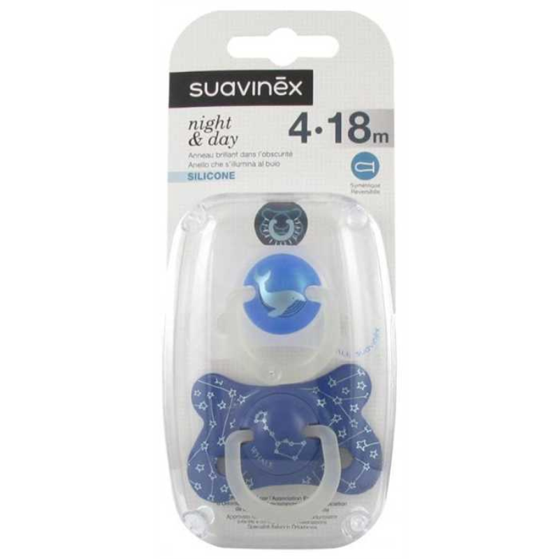 Sucettes Suavinex Night and Day 4–18M – Baleine Bleu – Lot de 2