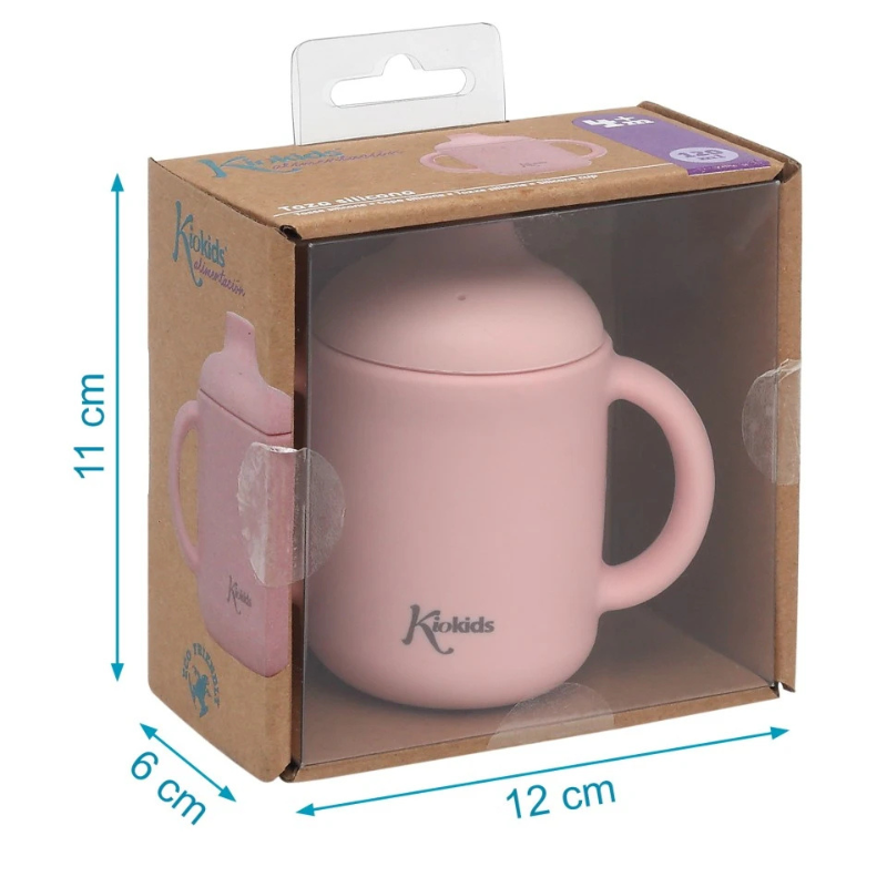 Tasse en silicone Rose avec poignées +4 MOIS