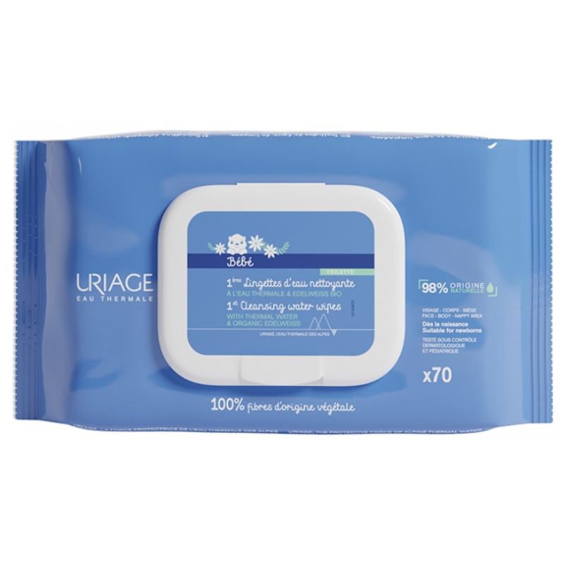 xx Uriage Bébé 1ères Lingettes d'Eau Nettoyante 70 Lingettes