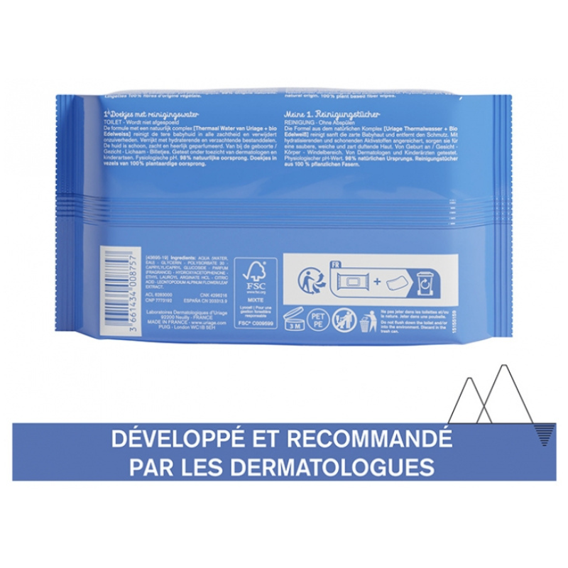 Uriage Bébé 1ères Lingettes d'Eau Nettoyante 70 Lingettes