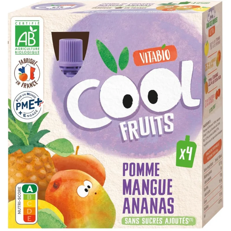 xx Vitabio Cool – Gourdes Fruits Pomme Mangue Ananas 4×90 g