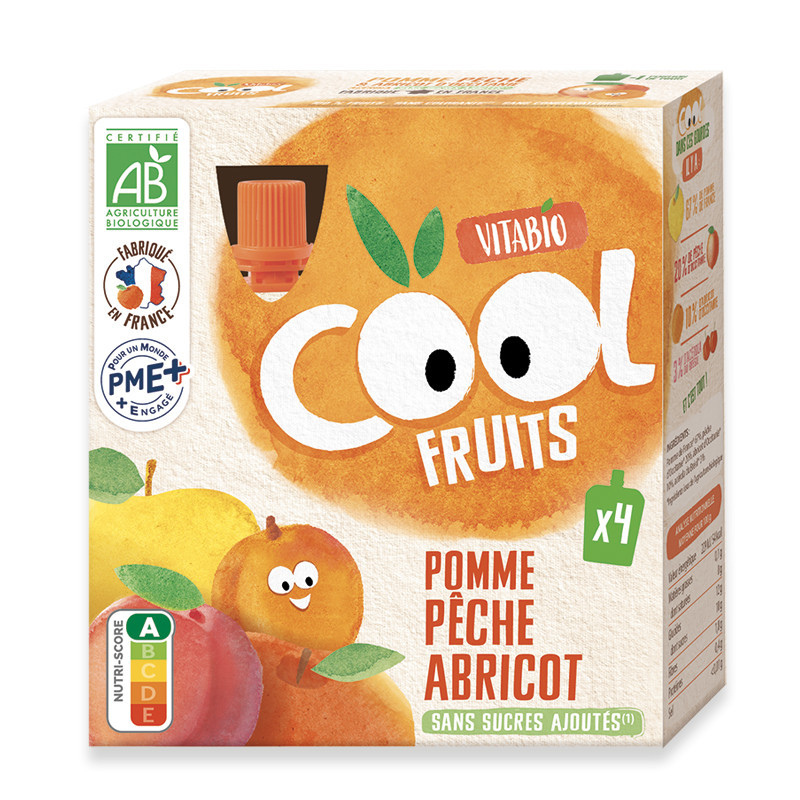 xx Vitabio Cool – Gourdes Fruits Pomme Pêche Abricot 4×90 g
