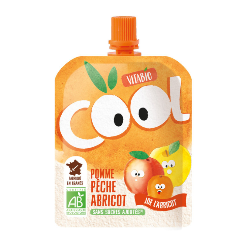 Vitabio Cool – Gourdes Fruits Pomme Pêche Abricot 4×90 g