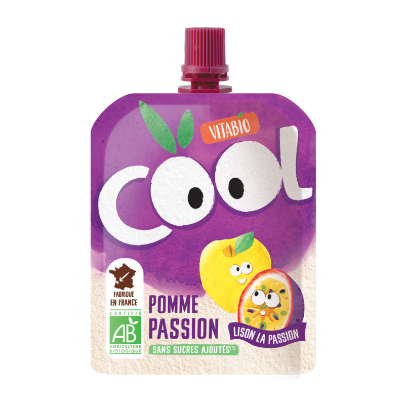 Vitabio Gourdes sucrées Cool Fruits de Pomme et Passion 4x90g