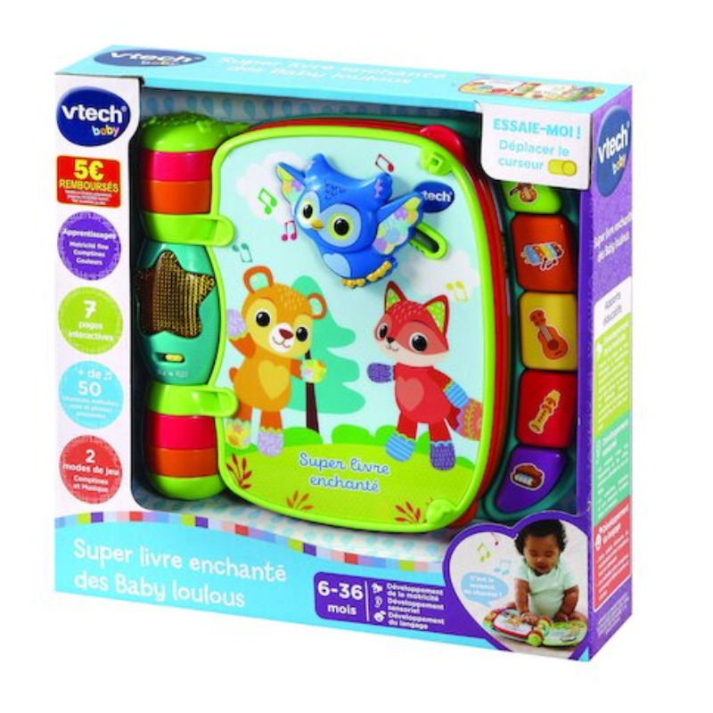 Vtech Baby Super livre enchanté des baby loulous bleu