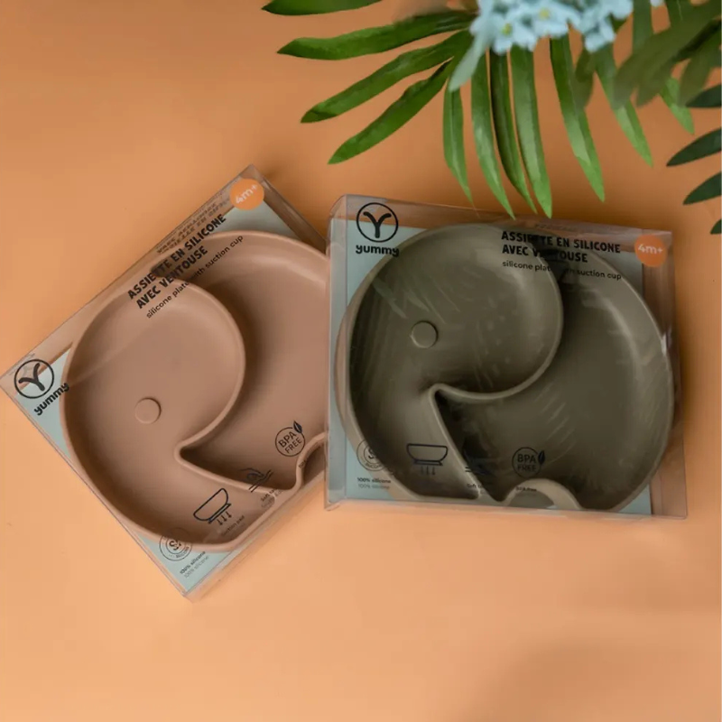 YUMMY Assiette Éléphant en Silicone avec Ventouse 4M+