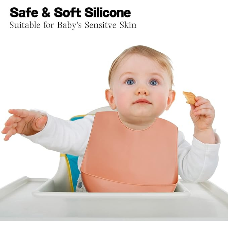 YUMMY Bavoir en Silicone avec Poche 9M+ - Bleu Ciel